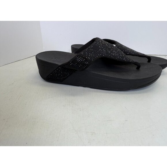 FitFlop Lottie Glitzy Shimmer Fabric Toe Thong Sandal Black NEW Size 10 - Picture 7 of 14